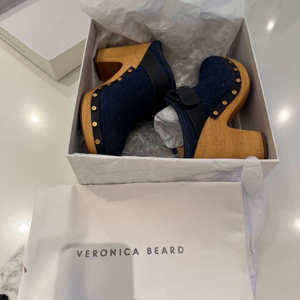 VERÓNICA BEARD BLUE SUADE CLOGS size 8.5